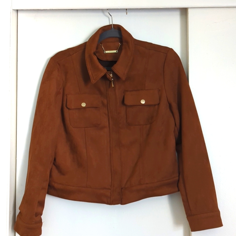 Tahari faux suede brown jacket. Size medium